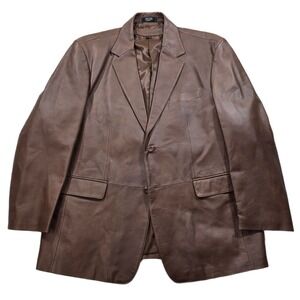 Stafford Leather Blazer Mens XL Brown Sport Coat Jacket